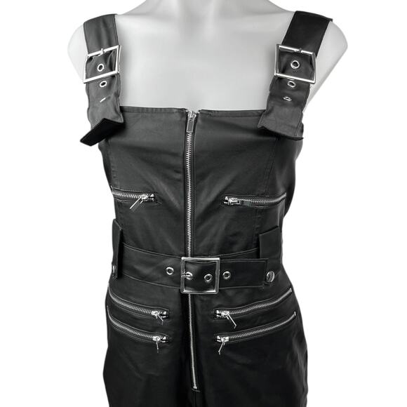 WeWoreWhat Black Faux Vegan Leather Zip Up Belted Moto Jumpsuit Overalls Size S - Picture 3 of 5